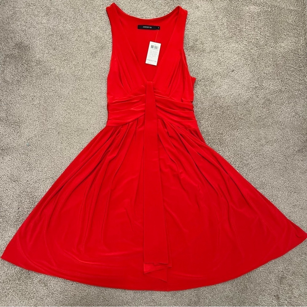 NWT Arden B Red V Neck A Line plunged sleeveless Pleated Cocktail Dress Party S - Picture 3 of 13